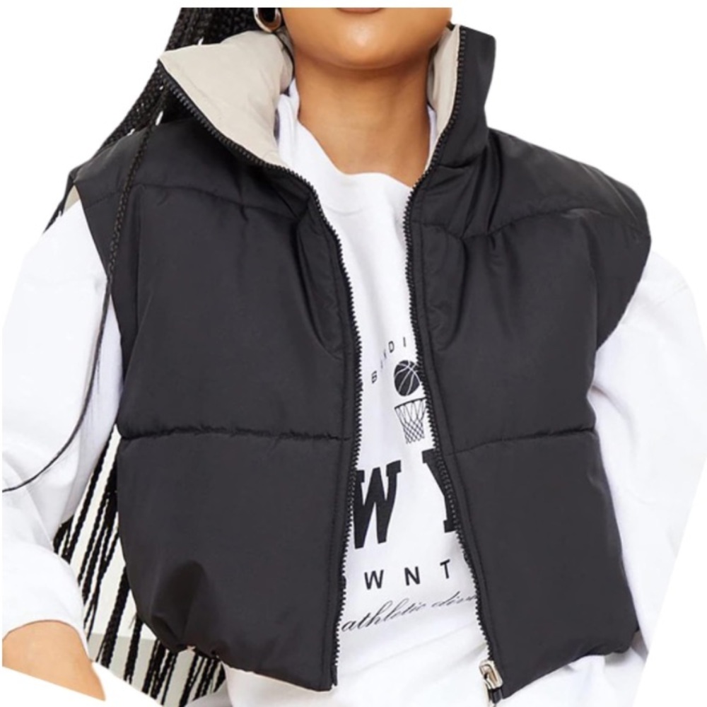 🌹🆕 Cropped Black Puffer Down Vest medium Christmas gift - Picture 4 of 4